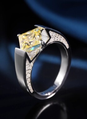 VISING珠宝高碳钻黄钻公主方戒指S925银