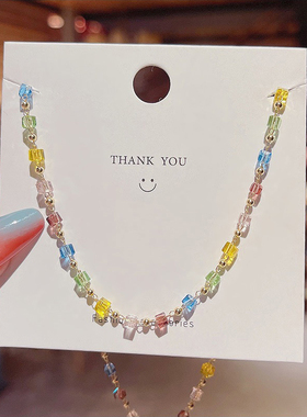 夏季新款清新彩色水晶短款项链