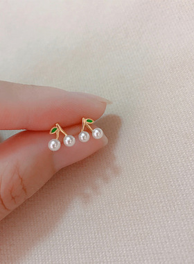 小清新珍珠樱桃耳夹无耳洞女