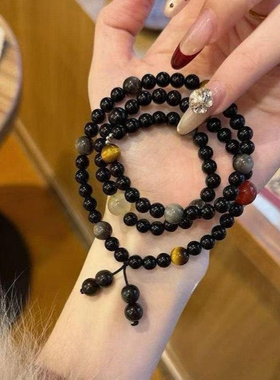 黑色补水多宝手链天然黑曜石女生复古禅意情侣闺蜜手串手饰品水晶