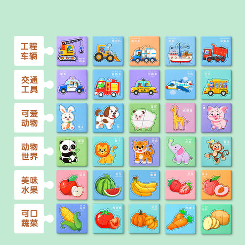儿童拼图3到6岁1两2岁汽车卡片式宝宝工程车平图男孩幼儿益智玩具-图0