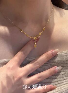 玫瑰花梦境黄金色项链女高级感