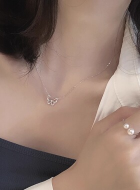 银蝴蝶项链女2024新款爆款锁骨链