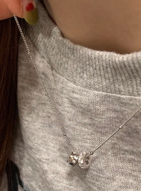 S925纯银锆石双圈闪钻吊坠项链女