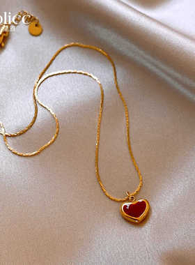 红色爱心钛钢项链女款2025新款