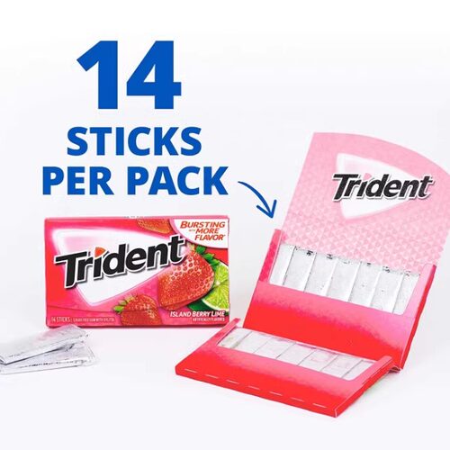 美国原装进口Trident/三叉戟木糖醇无糖口香糖泡泡糖青柠草莓口味 - 图0