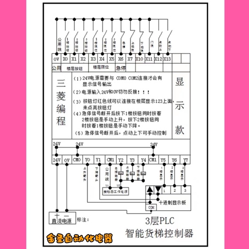 三层3站货梯杂物家用电梯智能控制器主板plc三菱程序传菜餐液压2