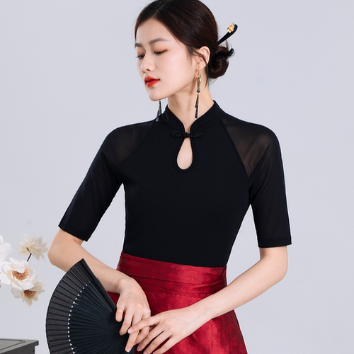 新中式网纱长袖t恤女2026年秋季新款盘扣小衫内搭蕾丝打底衫上衣 - 图3