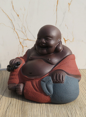 宜兴紫砂茶壶名家正品手工原矿三色佛像如来佛祖弥勒佛摆件供养