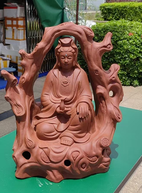 宜兴紫砂摆件杨柳净瓶圣滴水观音