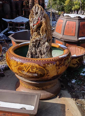 宜兴紫砂金鱼缸大号手工正品