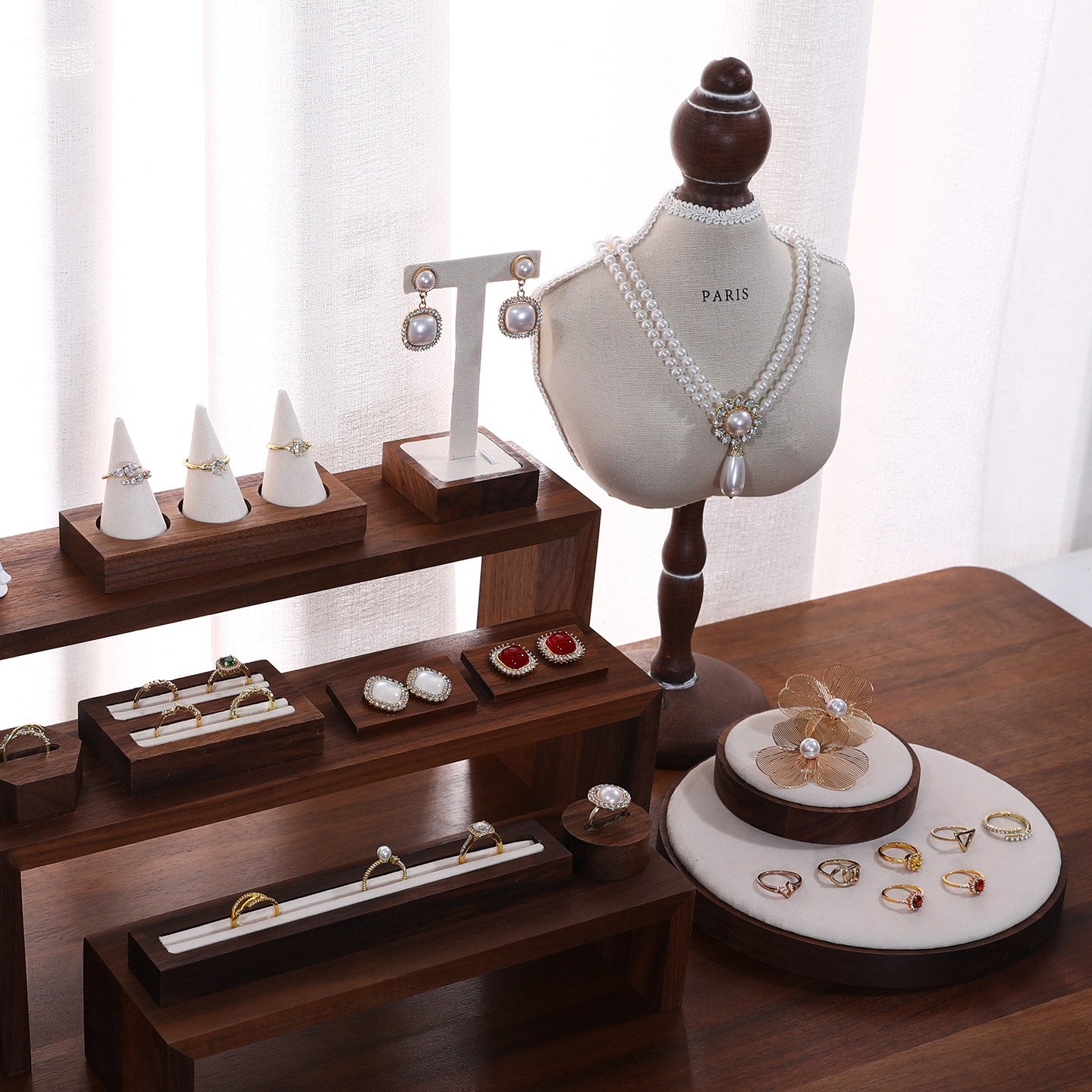 Walnut jewelry ladder display stand mannequin necklace stand