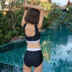 Ưu đãi đặc biệt Carohan 2019 sinh viên mới bảo thủ ngực nhỏ thể thao thời trang giản dị eo cao chia áo tắm nữ - Bộ đồ bơi hai mảnh áo tắm 2 mảnh cạp cao Bộ đồ bơi hai mảnh