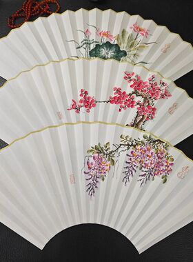 祥宝斋真人手绘扇面纯手工绘画苏工超薄扇面国风手绘竹子梅花桃花