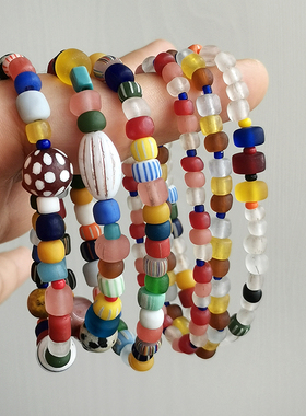 花糖｜圣诞珠非洲贸易西亚楼兰琉璃复古捷克珠混串手链小众饰品