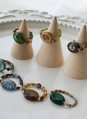 花糖｜捷克琉璃米珠串珠戒指小众饰品混搭弹力线