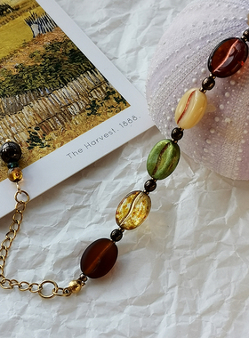 花糖｜咖啡豆星人-捷克琉轻复古璃咖啡串珠手链小众饰品礼物手串