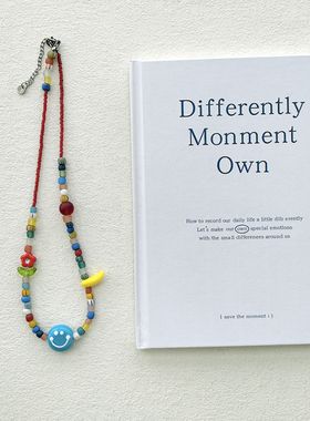 花糖｜小众蓝色笑脸好心情花朵清新项链混搭琉璃马卡龙色系