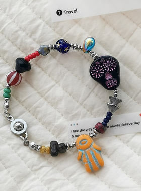 花糖｜万圣节骷髅头捷克琉璃串珠手链小众饰品小礼物钛钢混搭风