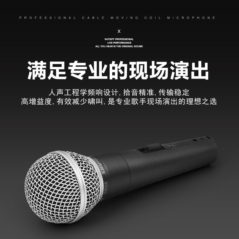 Shure/舒尔 SM/58S专业演出有线话筒舞台家用K歌动圈卡拉OK麦克风 - 图0