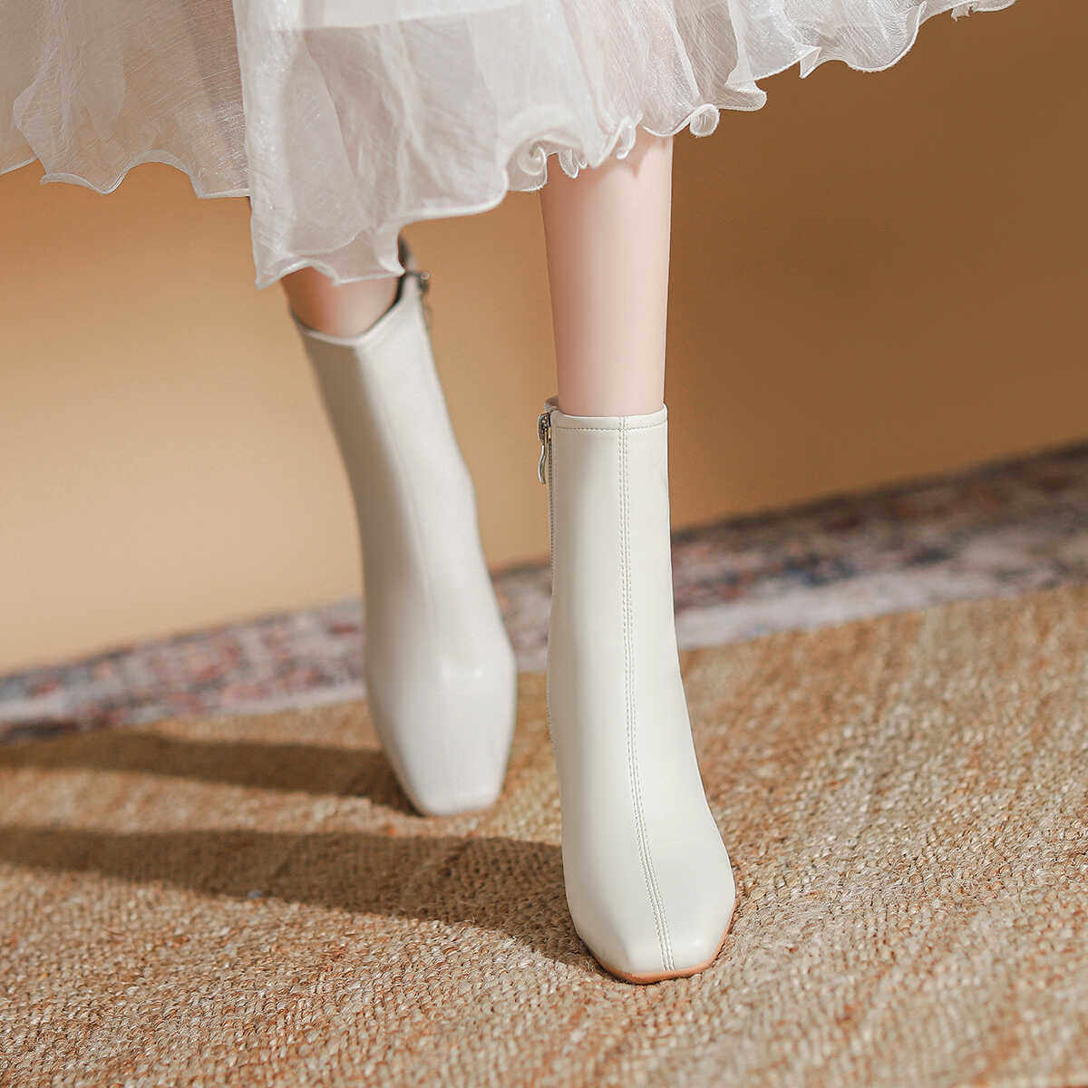 真皮版~高跟短靴女马丁靴2025秋冬新款洋气白色瘦瘦韩系小踝靴,淘宝优惠券,粉丝福利购,淘宝优惠卷