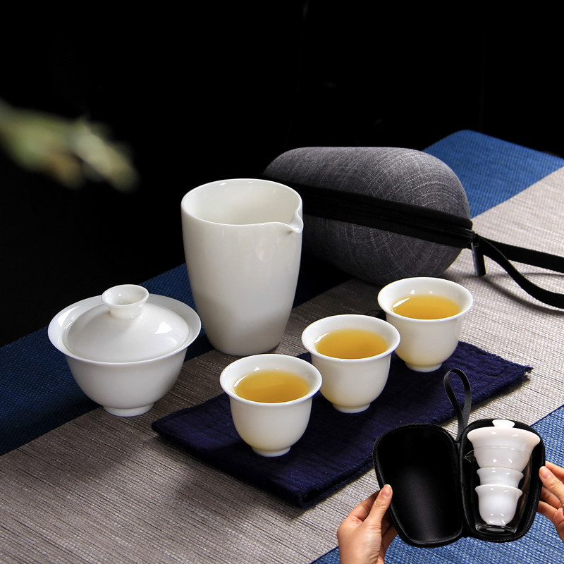 旅行茶具套装盖碗快客杯伴手礼羊脂玉礼品嗜血狂魔市场购物制附