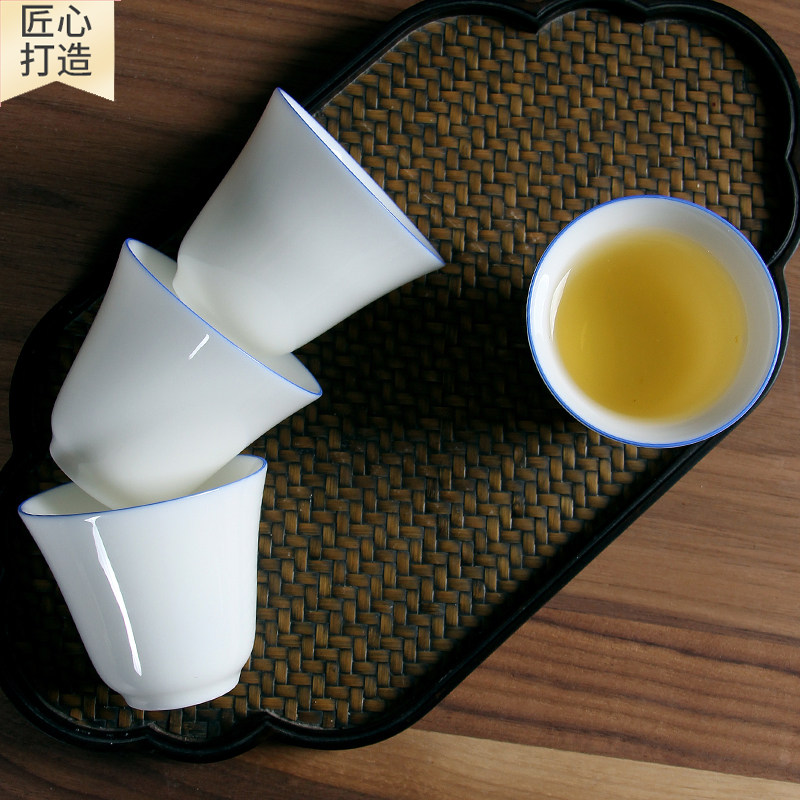 白瓷茶杯 德化羊脂玉瓷品茗杯闻香杯茶艺青花釉下彩打线 logo定制