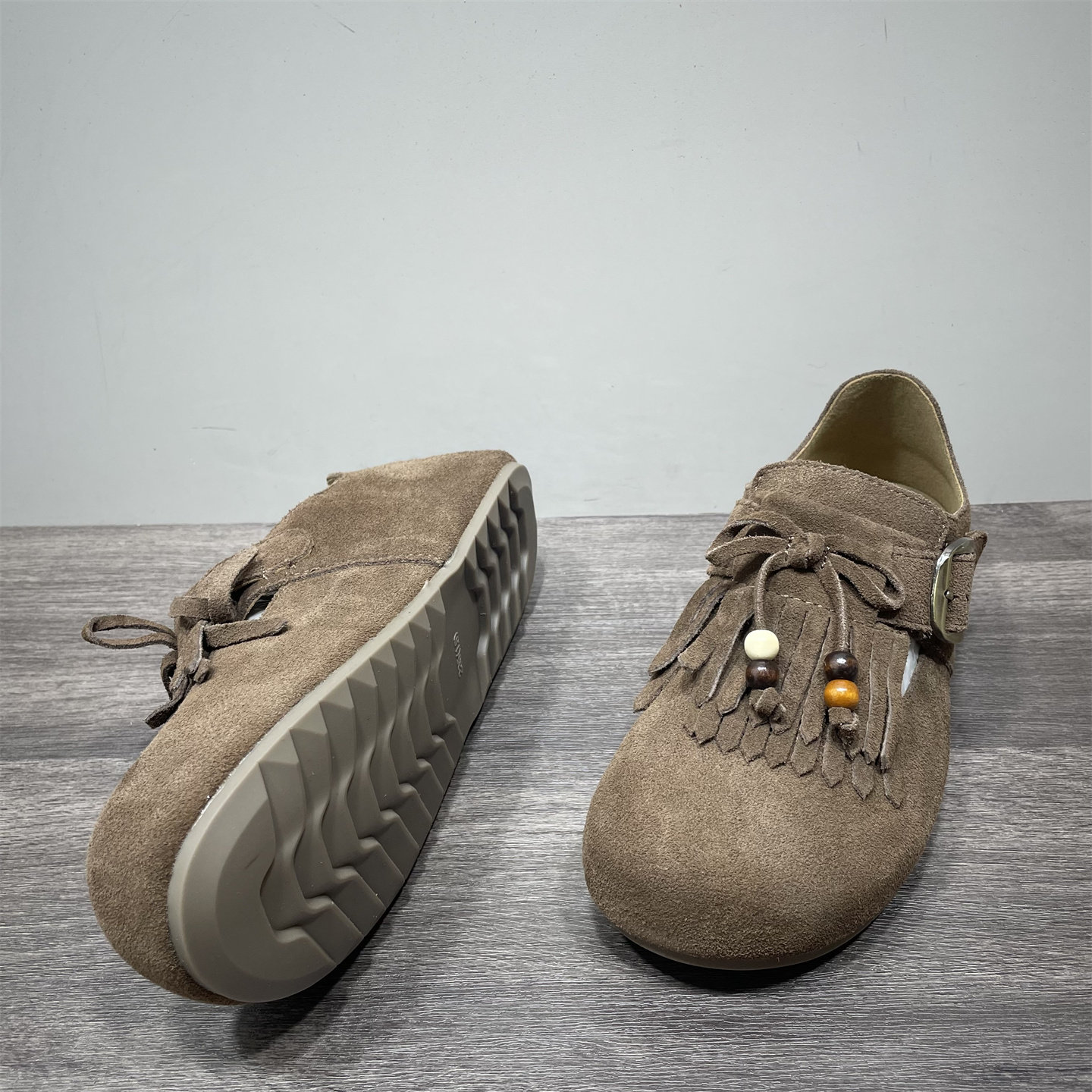 断码处理真皮流苏全包勃肯鞋女秋季新款外穿单鞋一脚蹬豆豆乐福鞋,淘宝优惠券,粉丝福利购,淘宝优惠卷