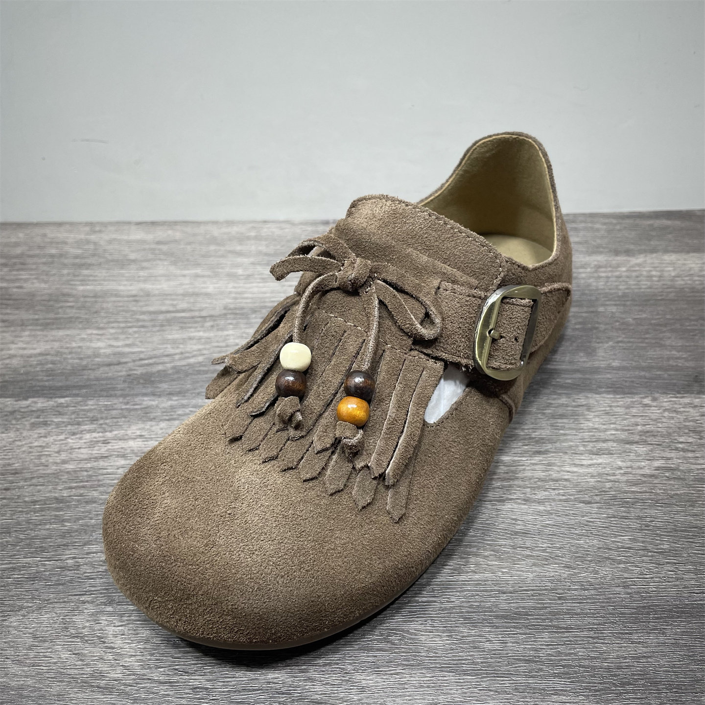 断码处理真皮流苏全包勃肯鞋女秋季新款外穿单鞋一脚蹬豆豆乐福鞋,淘宝优惠券,粉丝福利购,淘宝优惠卷