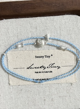 S925纯银幸运五角星猫咪小鱼手绳可调节手编绳闺蜜礼物学生礼物