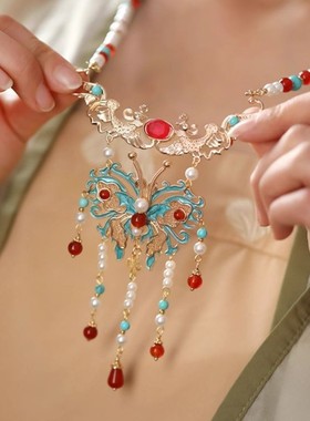 璎珞背云流苏长款古风汉服项链