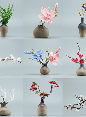 迷你陶瓷花瓶中式铜钱草摆件