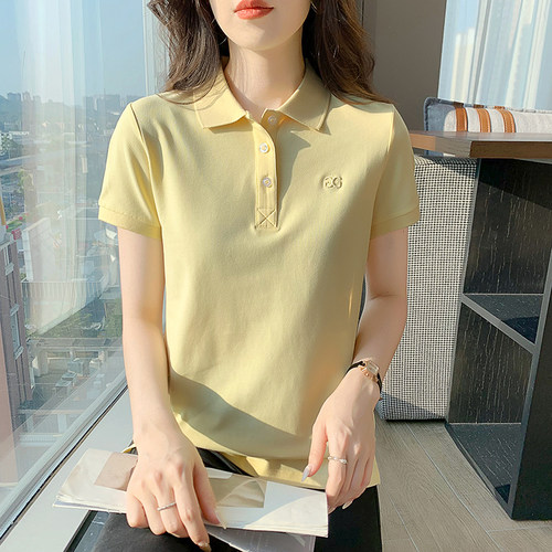 新款翻领珠地纯棉t恤女装2025夏季短袖polo衫半袖上衣休闲团体服 - 图2