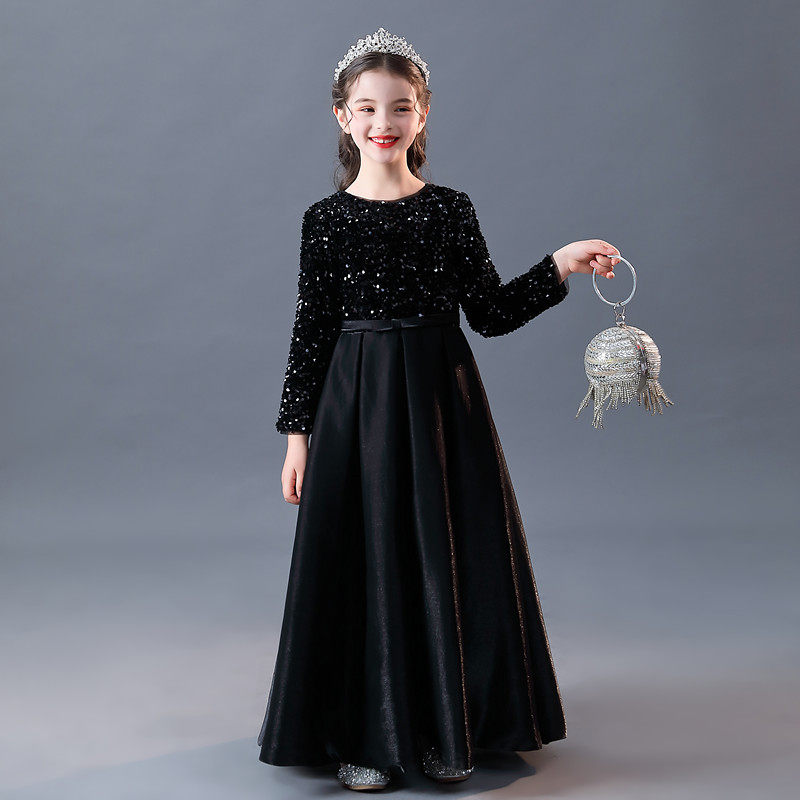 2025冬季黑色儿童演出礼服女童合唱长袖晚礼服钢琴演奏服公主裙新,淘宝优惠券,粉丝福利购,淘宝优惠卷