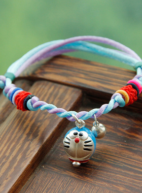 舞泽天原创五色绳红绳925银卡通机器叮当猫手链哆啦A梦蓝胖子礼物