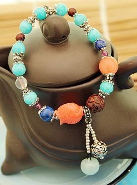 小叶紫檀翡翠路路通多宝手串