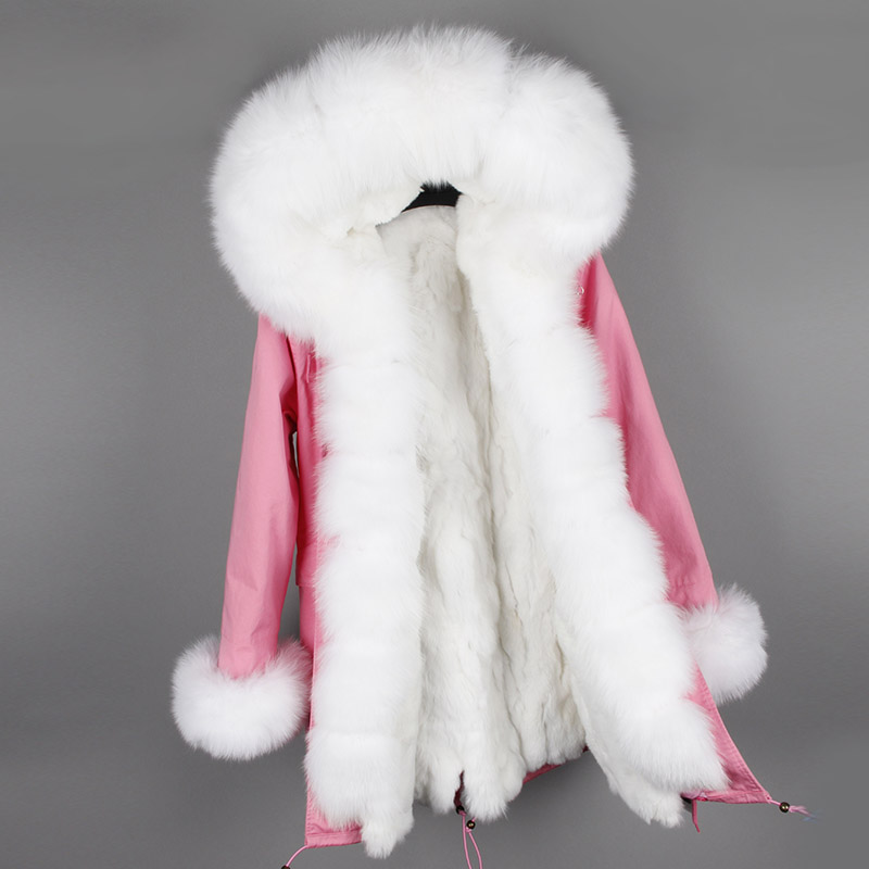 冬季新款獭兔毛皮草外套派克服可拆卸狐狸毛大毛领棉衣毛皮大衣女