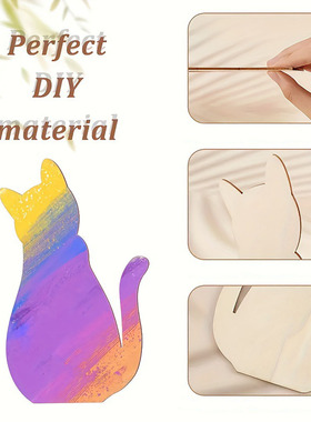 歪头可爱猫咪形状空白木牌 涂鸦绘画展示牌 家居墙面装饰手工diy