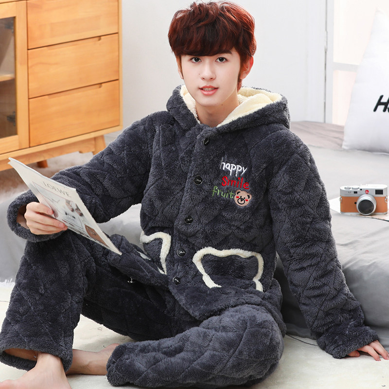 初中生睡衣男孩冬季珊瑚绒三层夹棉加厚加绒15岁男童青少年家居服,淘宝优惠券,粉丝福利购,淘宝优惠卷