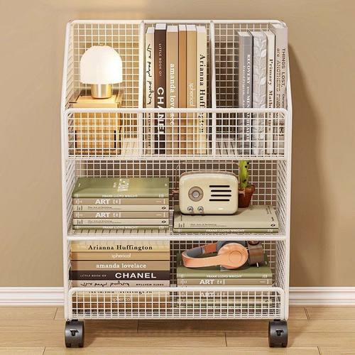 桌下置物架书桌旁小书架办公桌边落地可移动书本收纳滑轮小型架子 - 图1