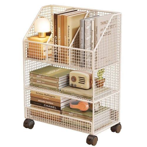 桌下置物架书桌旁小书架办公桌边落地可移动书本收纳滑轮小型架子 - 图3