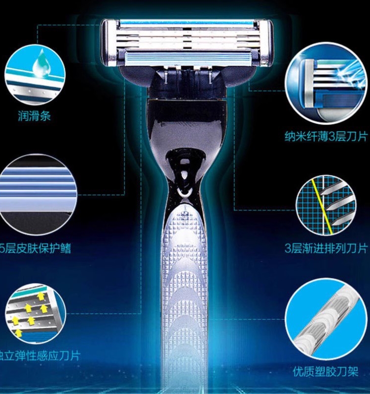 通用于吉列吉利风速3层刀片手动剃须刀三层刀头风速5男士刮胡刀片-图0
