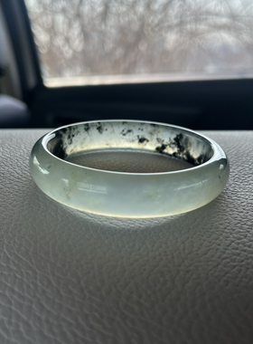 天然岫玉手镯水墨丹青玉镯子冰种手镯玉镯58口径