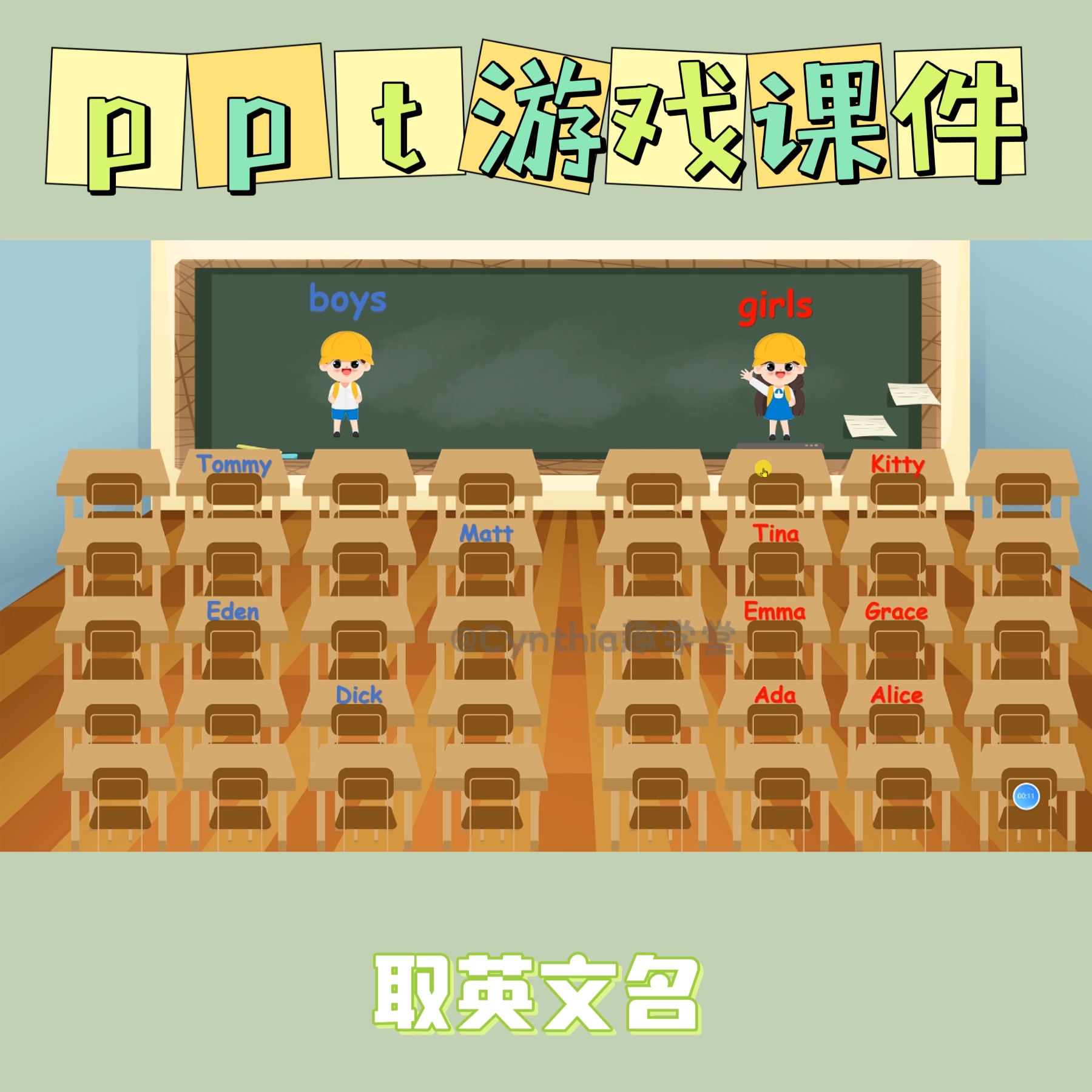 Cynthia趣学堂ppt游戏课件开学第一课随机取英文名模板课堂点名-图0