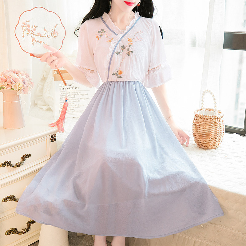 中国风刺绣汉服夏季仙气超仙连衣裙 伦爱弗汉服