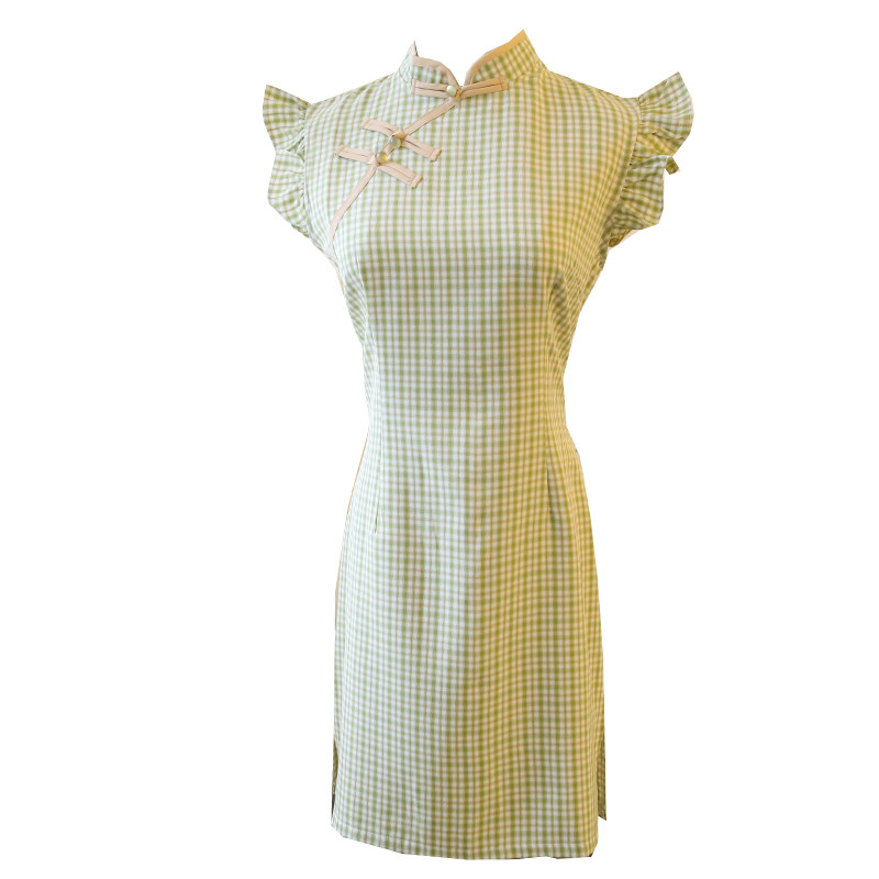 2020年新款小清新改良绿色连衣裙 伦爱弗旗袍