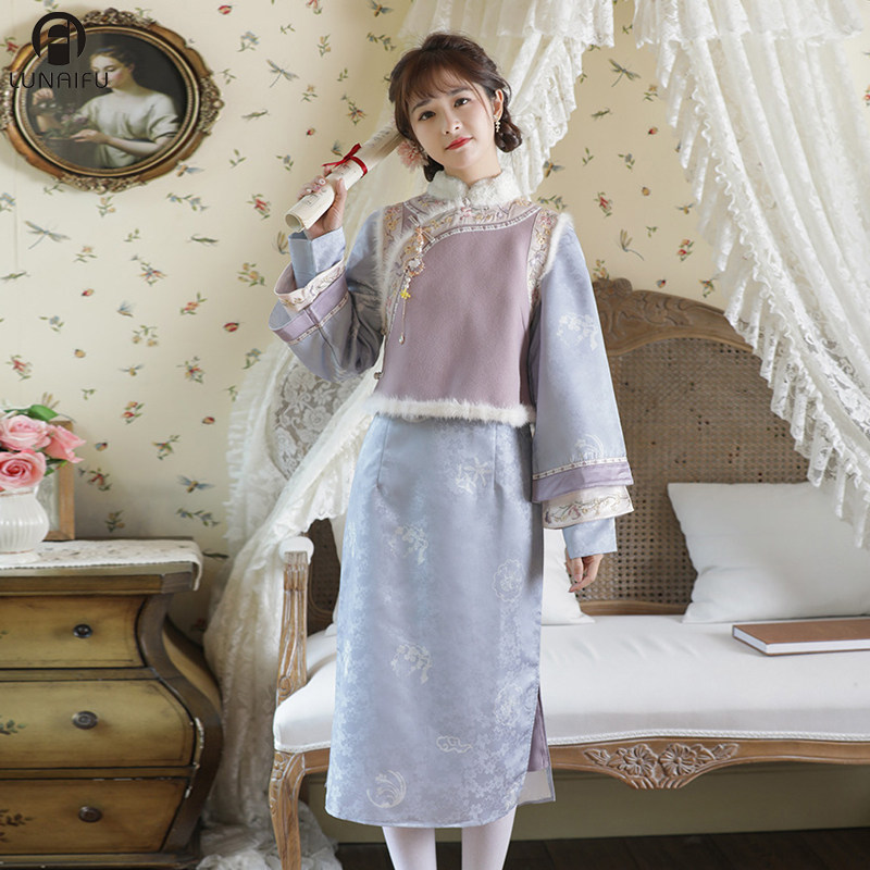 国风长袖改良毛呢旗袍冬季外搭马甲 伦爱弗旗袍