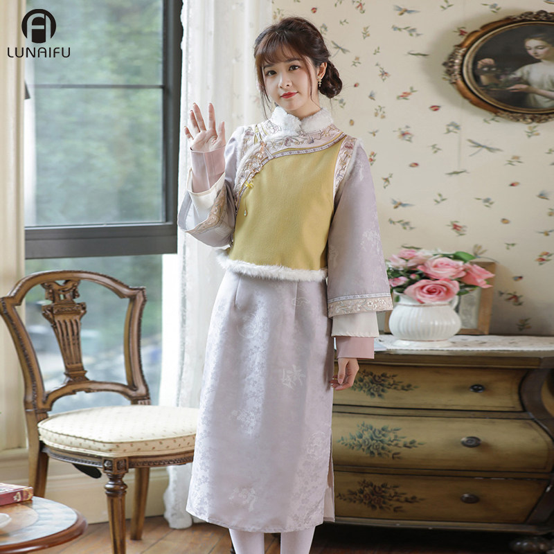 国风长袖改良毛呢旗袍冬季外搭马甲 伦爱弗旗袍