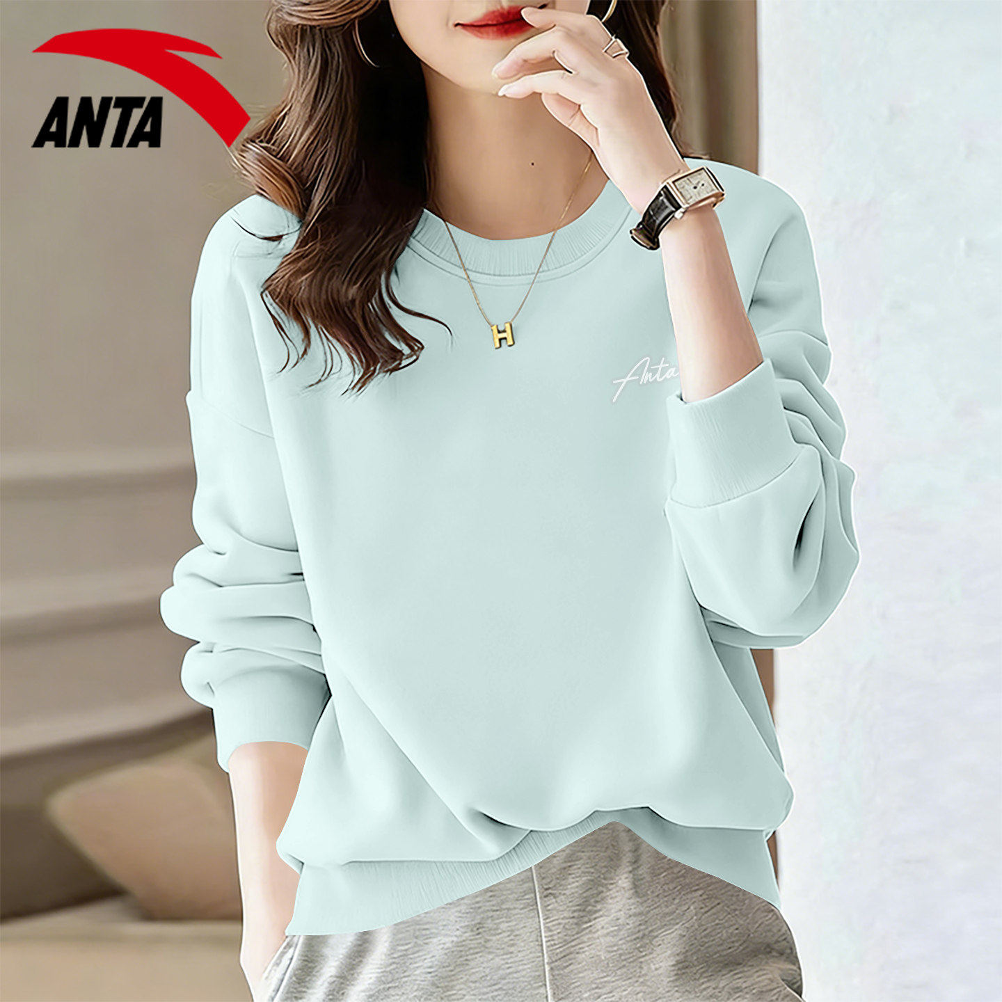 安踏卫衣女2026春季新款透气圆领内搭打底衫简约百搭运动休闲上衣,淘宝优惠券,粉丝福利购,淘宝优惠卷