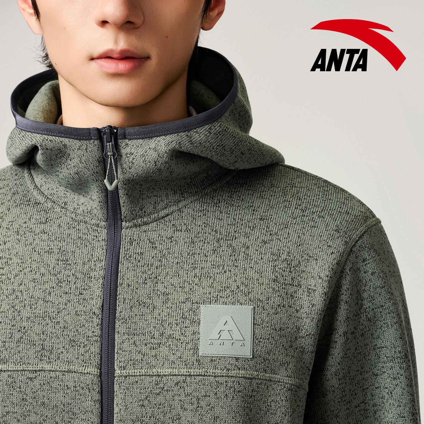 安踏火壳抓绒衣男秋冬夹克开衫运动上衣加绒保暖卫衣连帽外套男士 - 图3